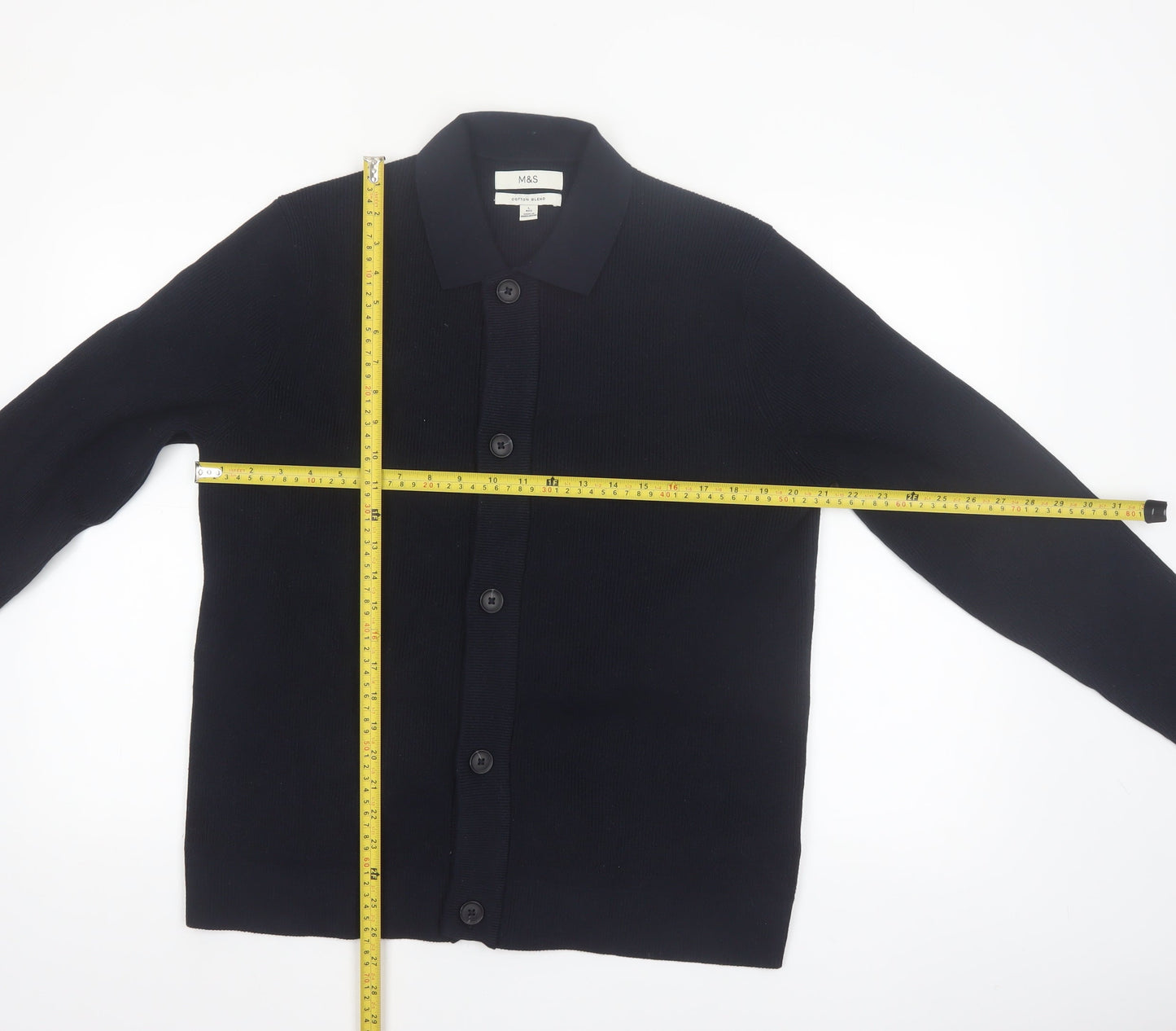 Marks and Spencer Men's Black Cotton Blend Collared Cardigan L