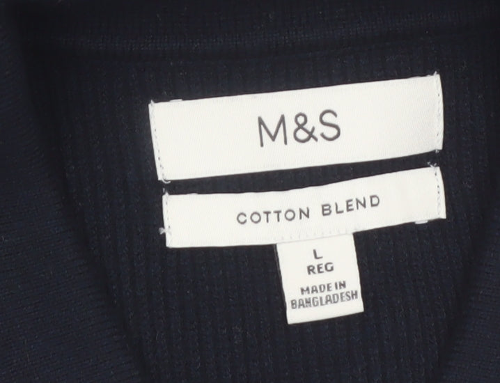 Marks and Spencer Men's Black Cotton Blend Collared Cardigan L
