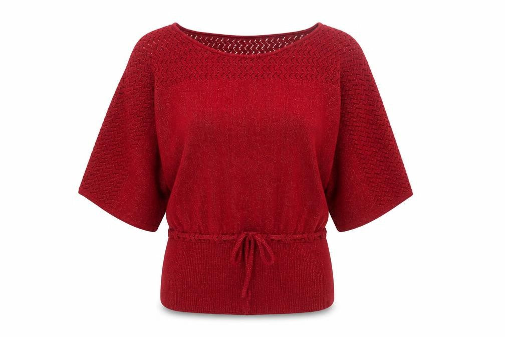 Isela Women's Red Boat Neck Knit Pullover Jumper Size M