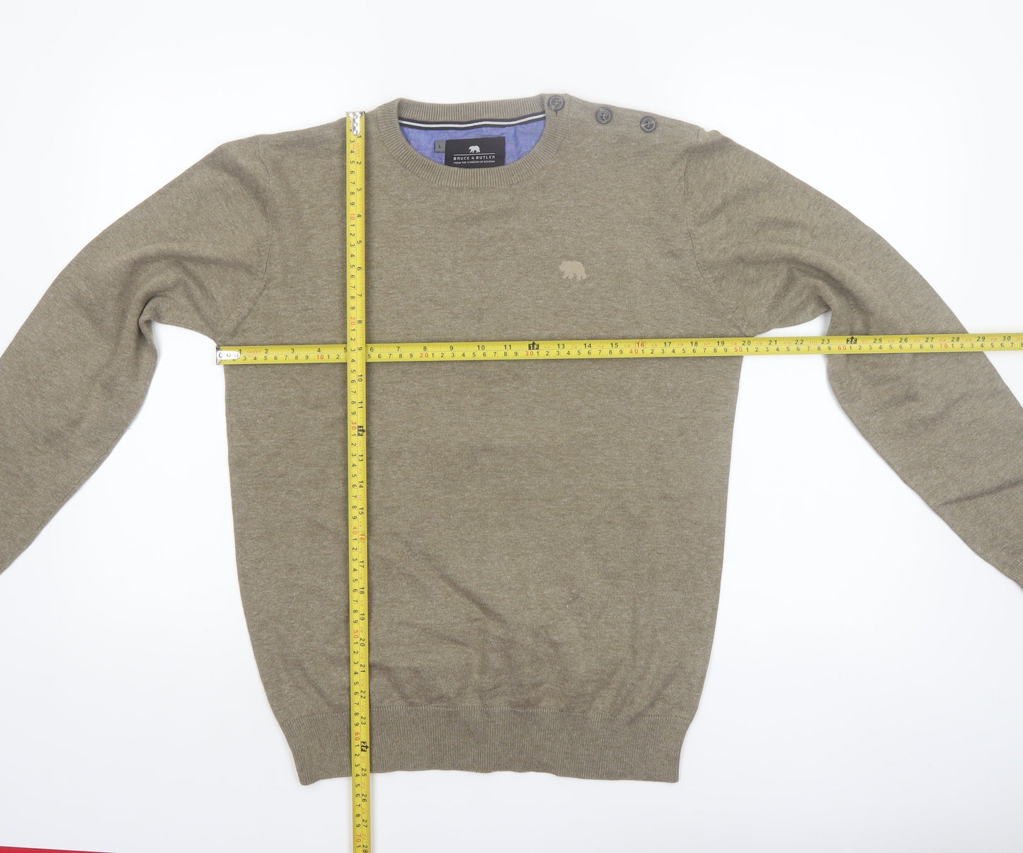 Bruce & Butler Men’s Brown Crew Neck Button Jumper Size L