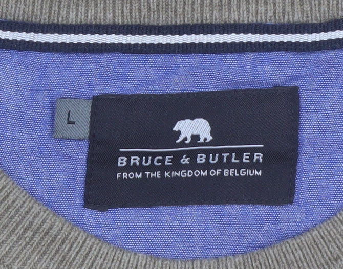 Bruce & Butler Men’s Brown Crew Neck Button Jumper Size L