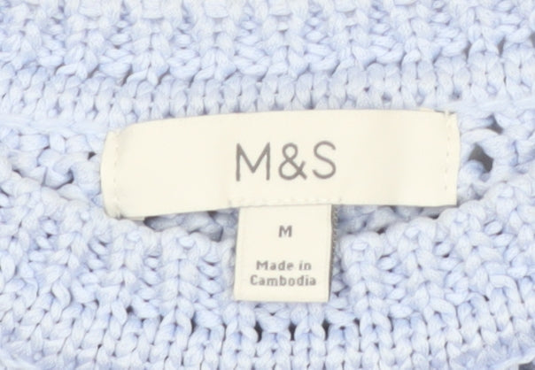 Marks and Spencer Women Blue Open-Knit Polyester Jumper M