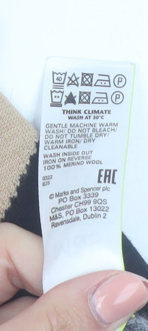 Marks and Spencer Womens Black Beige Grey Merino Wool Jumper Size 14