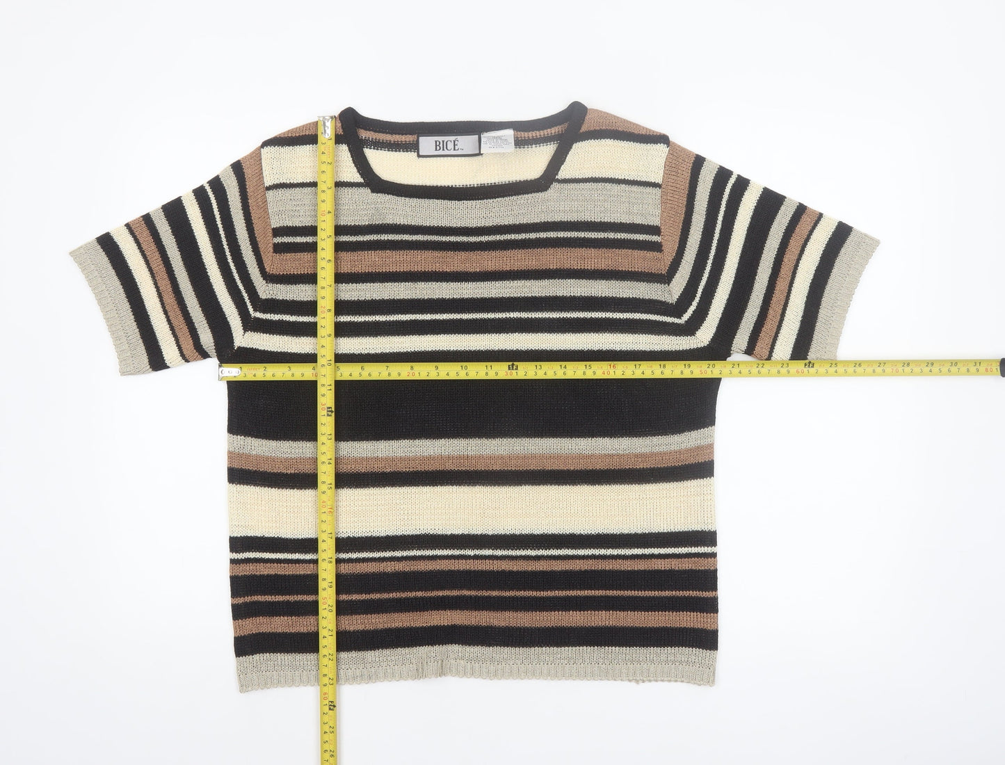 BICE Women’s Multicoloured Striped Short Sleeve Knit Jumper L