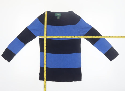 Lauren Ralph Lauren Women's Blue Striped Cotton Jumper Size S