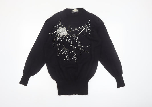 Phil Carry Women's Black Beaded High Neck Pullover Jumper Size S