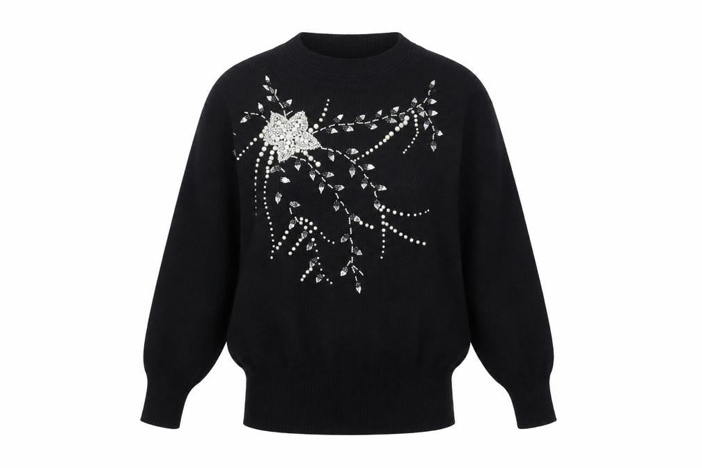 Phil Carry Women's Black Beaded High Neck Pullover Jumper Size S