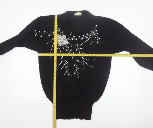 Phil Carry Women's Black Beaded High Neck Pullover Jumper Size S