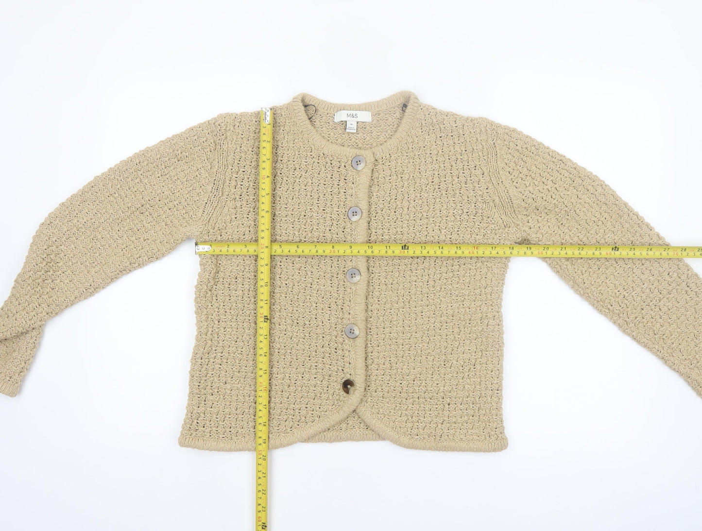 Marks and Spencer Women Beige Chunky Knit Cardigan M