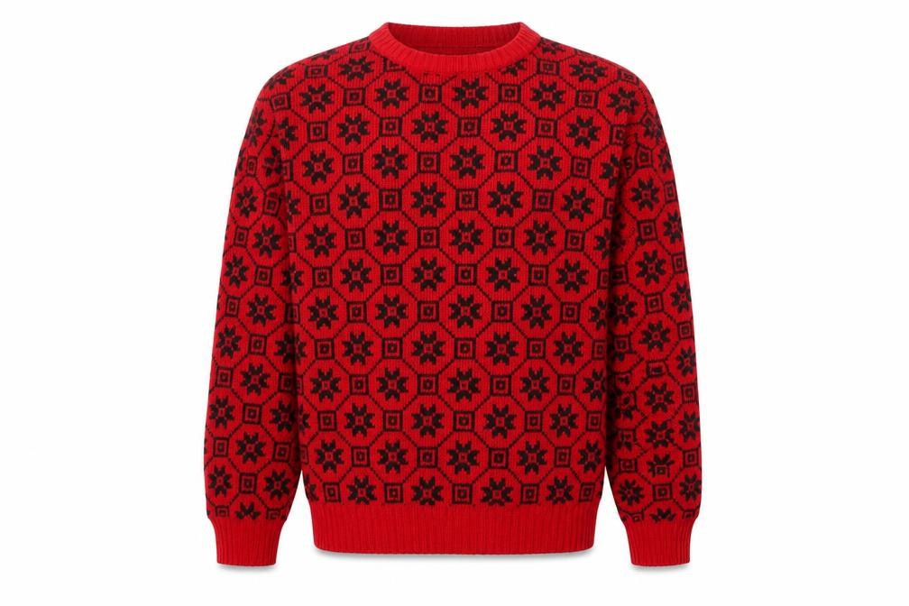 High Velocity Men's Red Fair Isle Acrylic Knit Jumper L