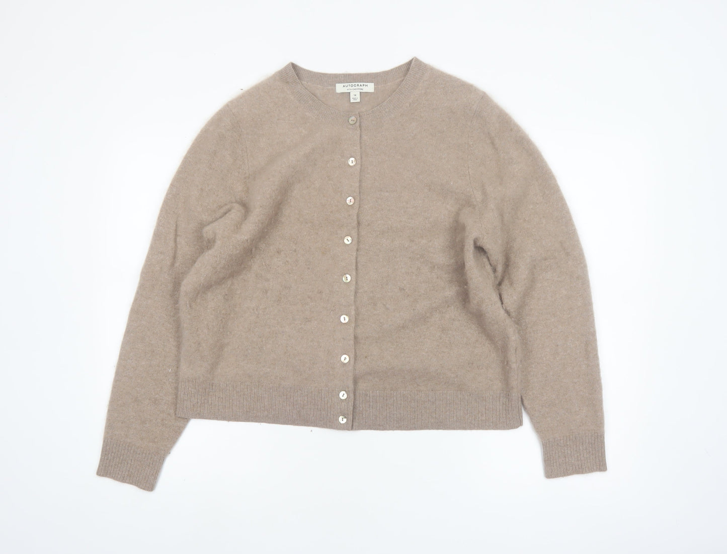 Marks and Spencer Women Beige Wool Cashmere Cardigan Size 14