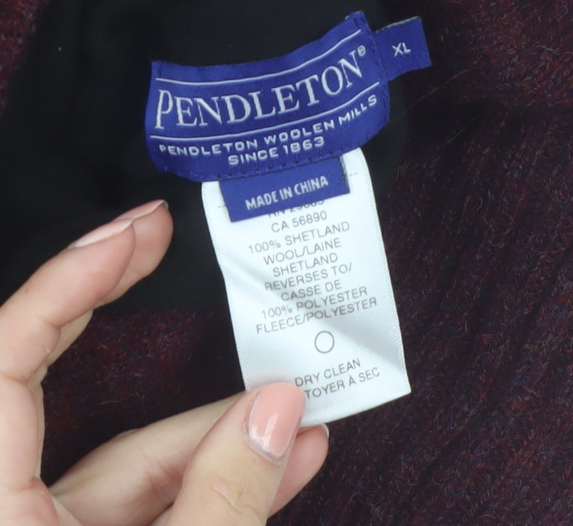 Pendleton Men's Brown Shetland Wool Full Zip Vest XL Classic Knit