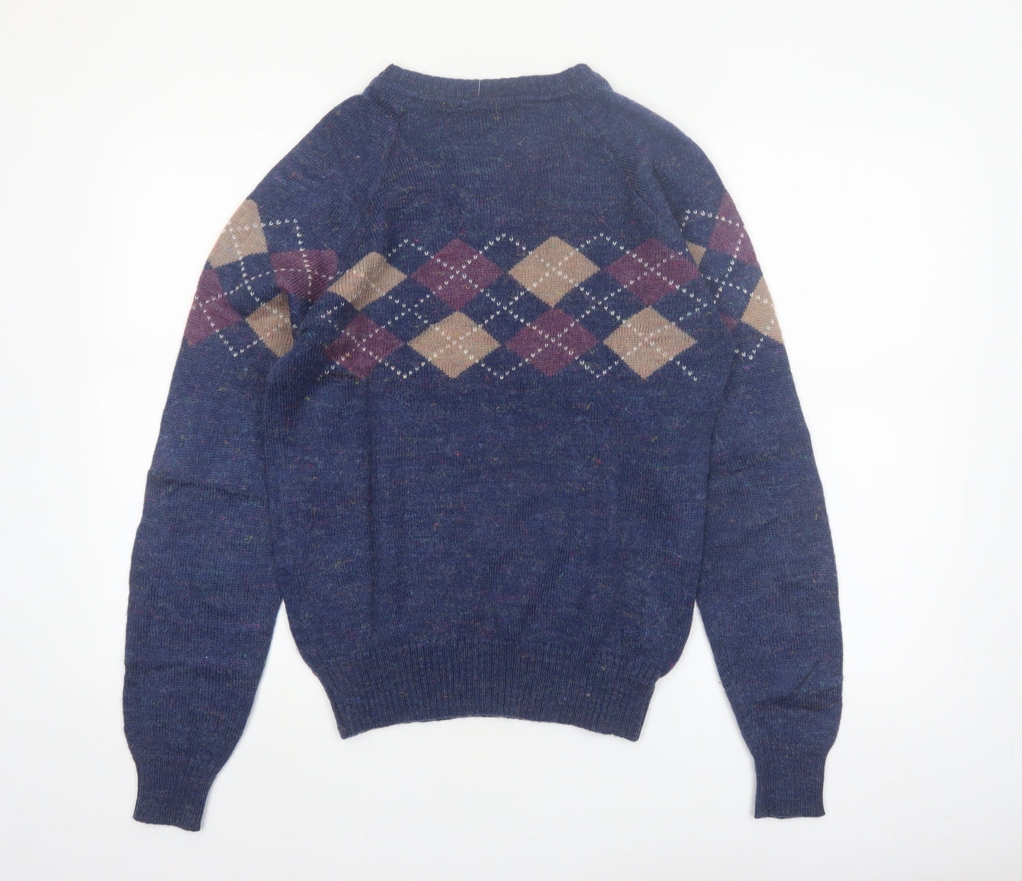 Lorien Scott Men's Blue Argyle V-Neck Mohair Blend Jumper M