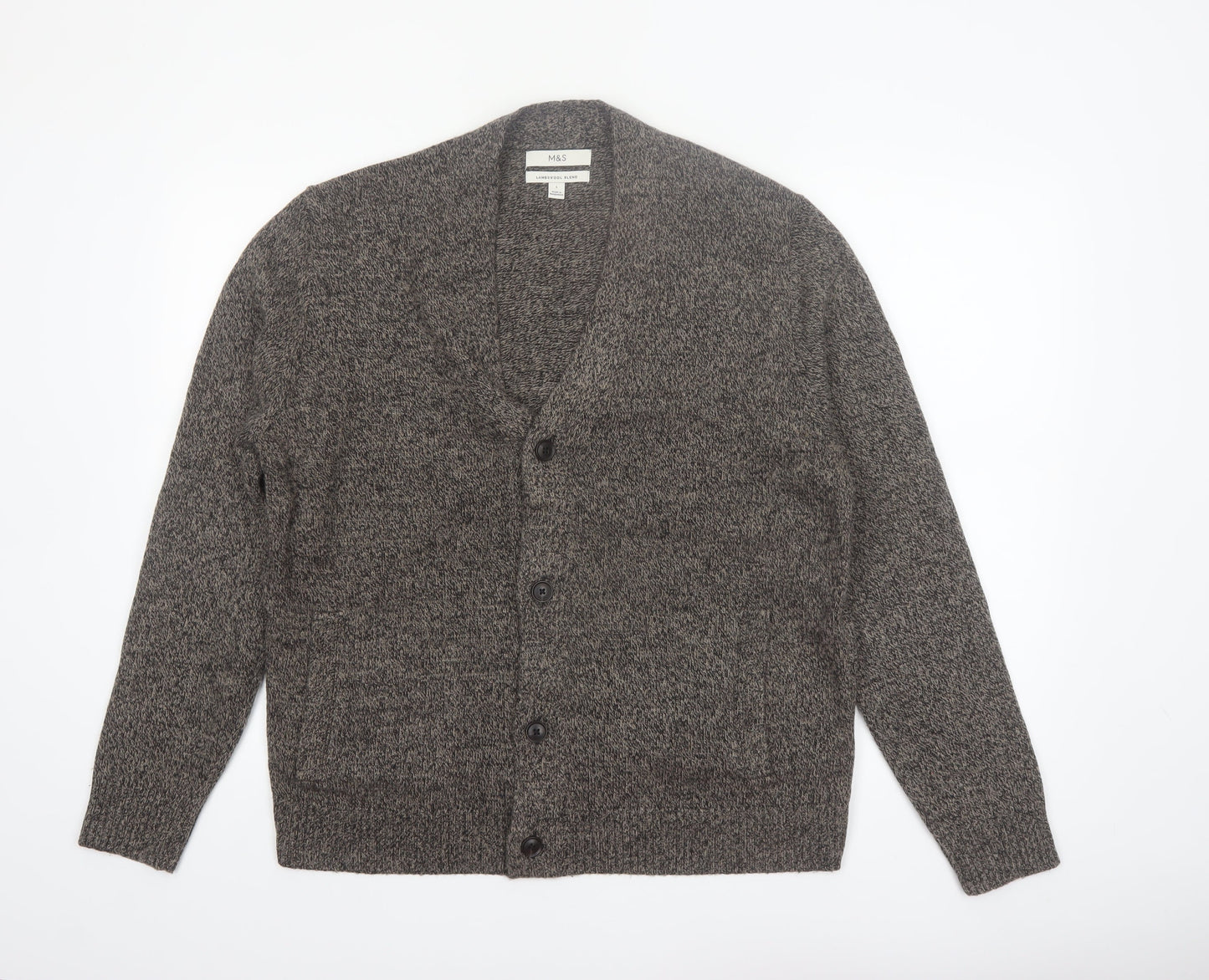 Marks and Spencer Mens Grey Lambswool Cardigan L V-Neck Knit Jumper