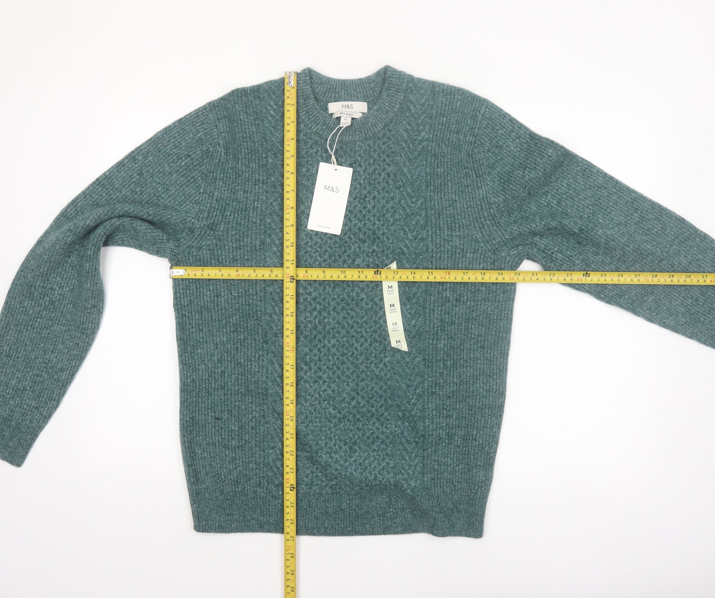 Marks and Spencer Men’s Green Wool Blend Crew Neck Jumper Medium