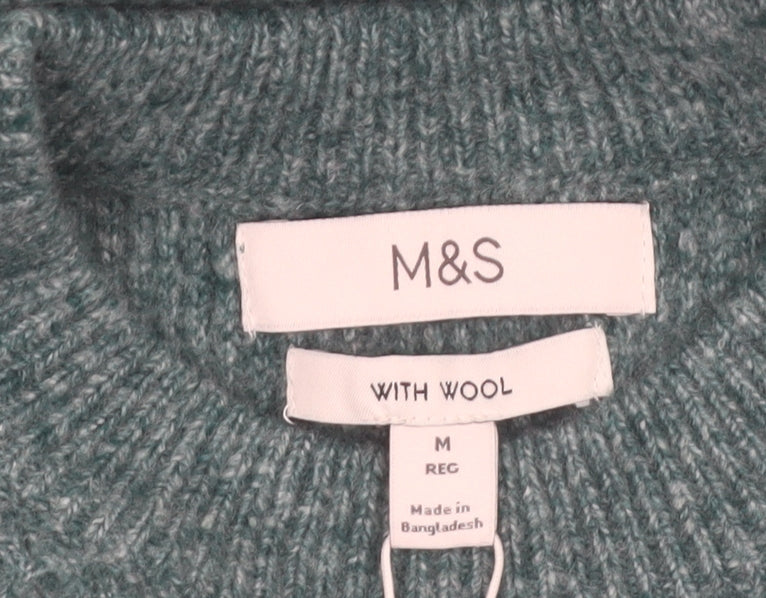 Marks and Spencer Men’s Green Wool Blend Crew Neck Jumper Medium