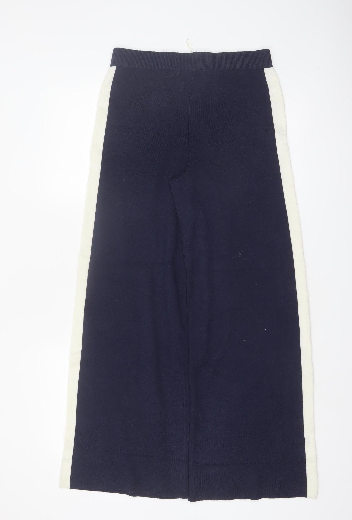 Marks and Spencer Women Navy Blue Wool Blend Wide-Leg Trousers Size S