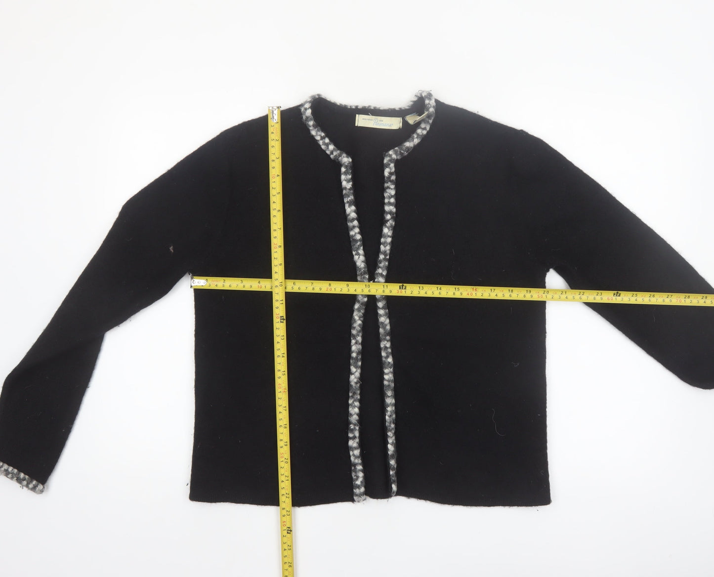 Penmans Women Black Wool Cardigan M Long Sleeve Open Front Classic Trim