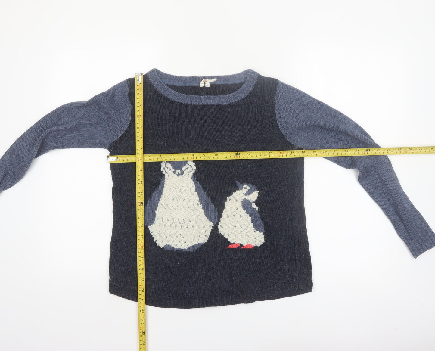 White Stuff Women's Navy Penguin Wool Blend Jumper Size M Winter Casual
