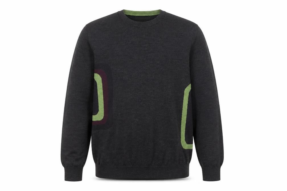 Nigel Hall Men’s Grey Wool Geometric Pullover Jumper Size L