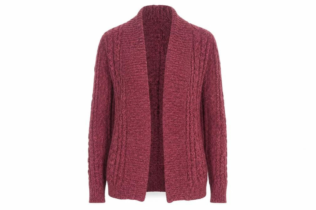 L.L. Bean Women's Burgundy Cable-Knit Cotton Cardigan Size S