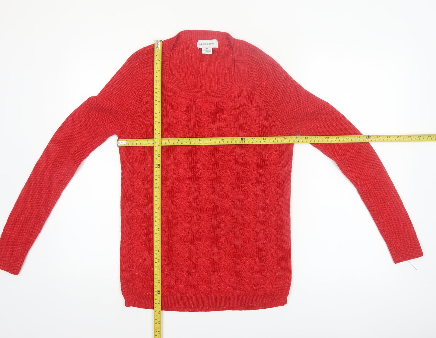 Liz Claiborne Women’s Red Cable-Knit Long Sleeve Pullover Jumper Size M