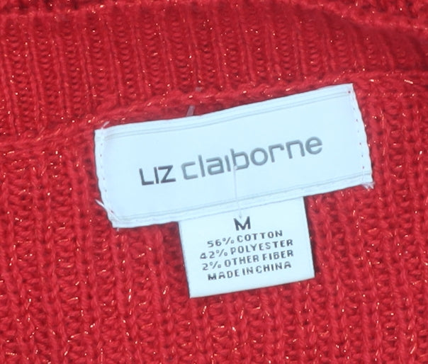 Liz Claiborne Women’s Red Cable-Knit Long Sleeve Pullover Jumper Size M