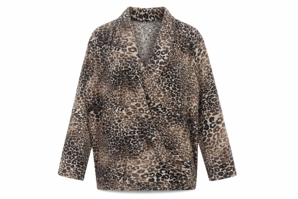 Rosarosae Women Brown Leopard Print Wool Blend Long Sleeve Jumper L