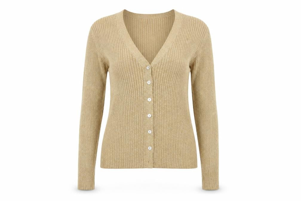 Joseph A. Womens Beige L Slim V-Neck Button Cardigan