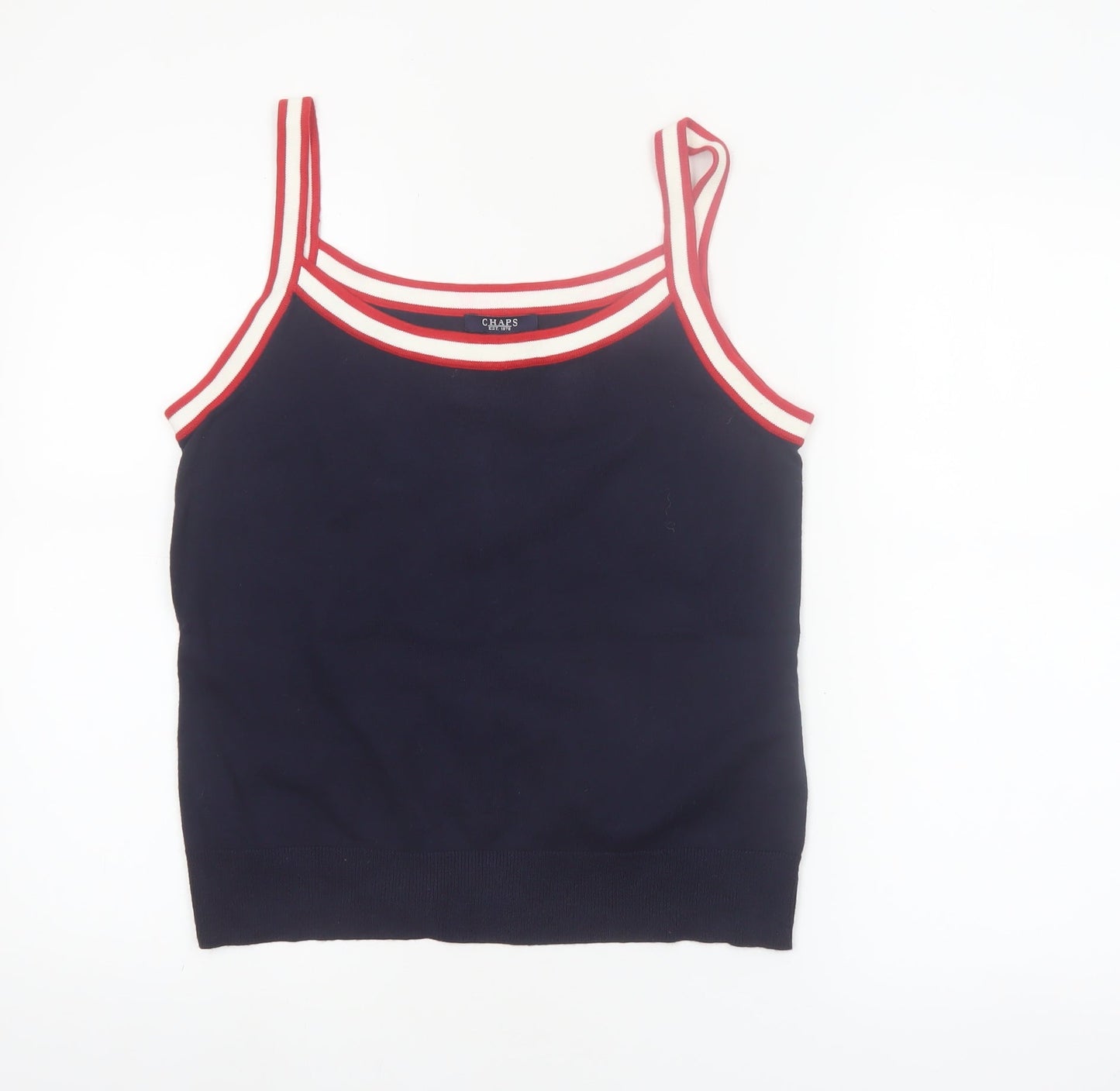 CHAPS Womens Blue Tank Top Size M Cotton Blend Scoop Neck