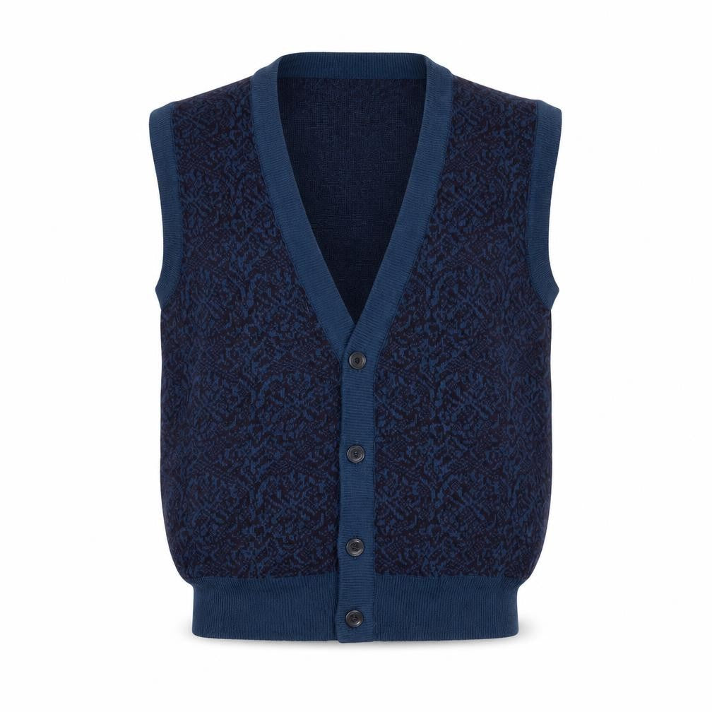 Cambridge Classics Men's Blue Wool Blend Knit V-Neck Button Vest M