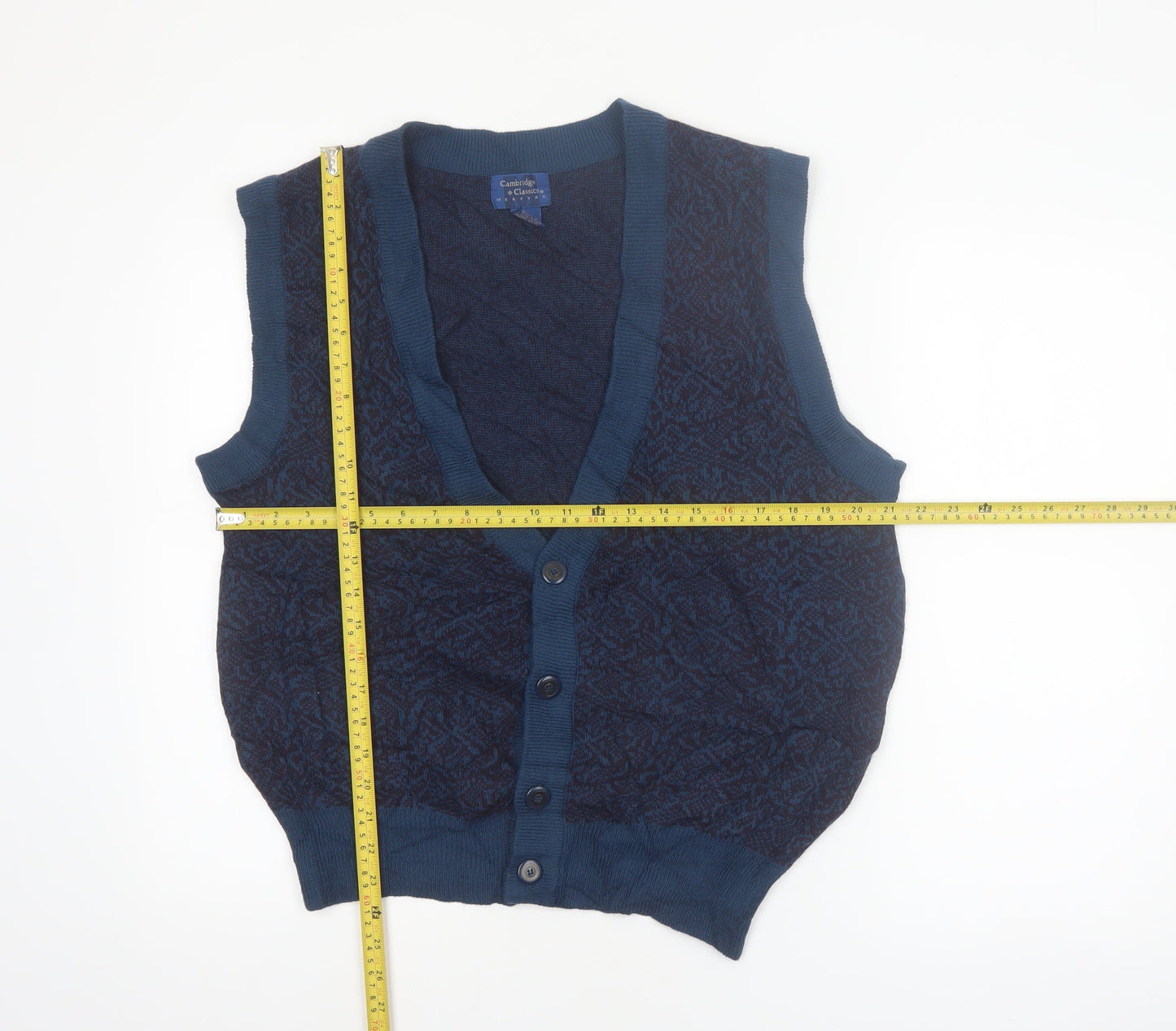 Cambridge Classics Men's Blue Wool Blend Knit V-Neck Button Vest M