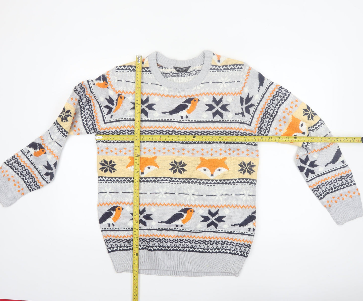 Avenue Men's Grey Fox & Robin Christmas Knit Jumper Small