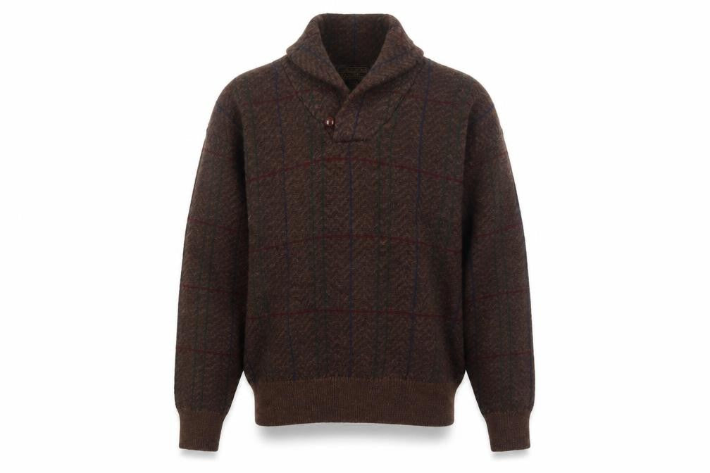 Eddie Bauer Men's Brown Wool Check Pullover Jumper L