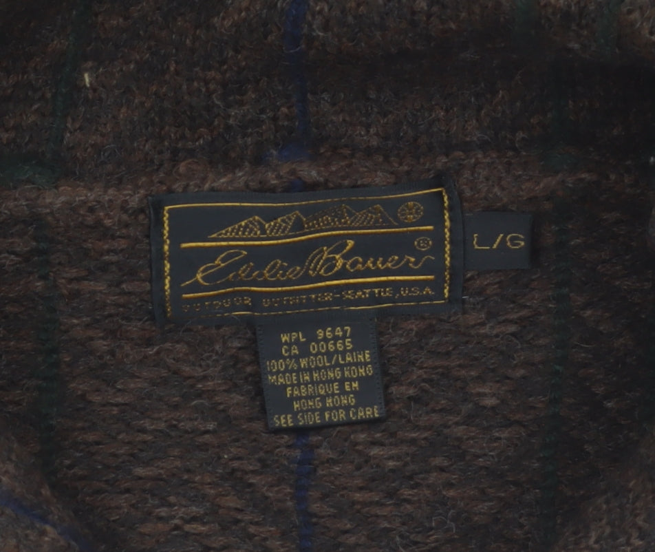Eddie Bauer Men's Brown Wool Check Pullover Jumper L