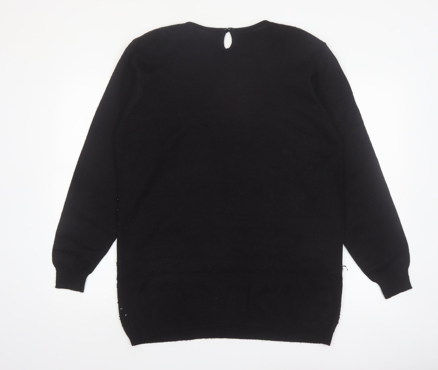 Alfred Dunner Women's Black Sequin Wool Blend Pullover Jumper L