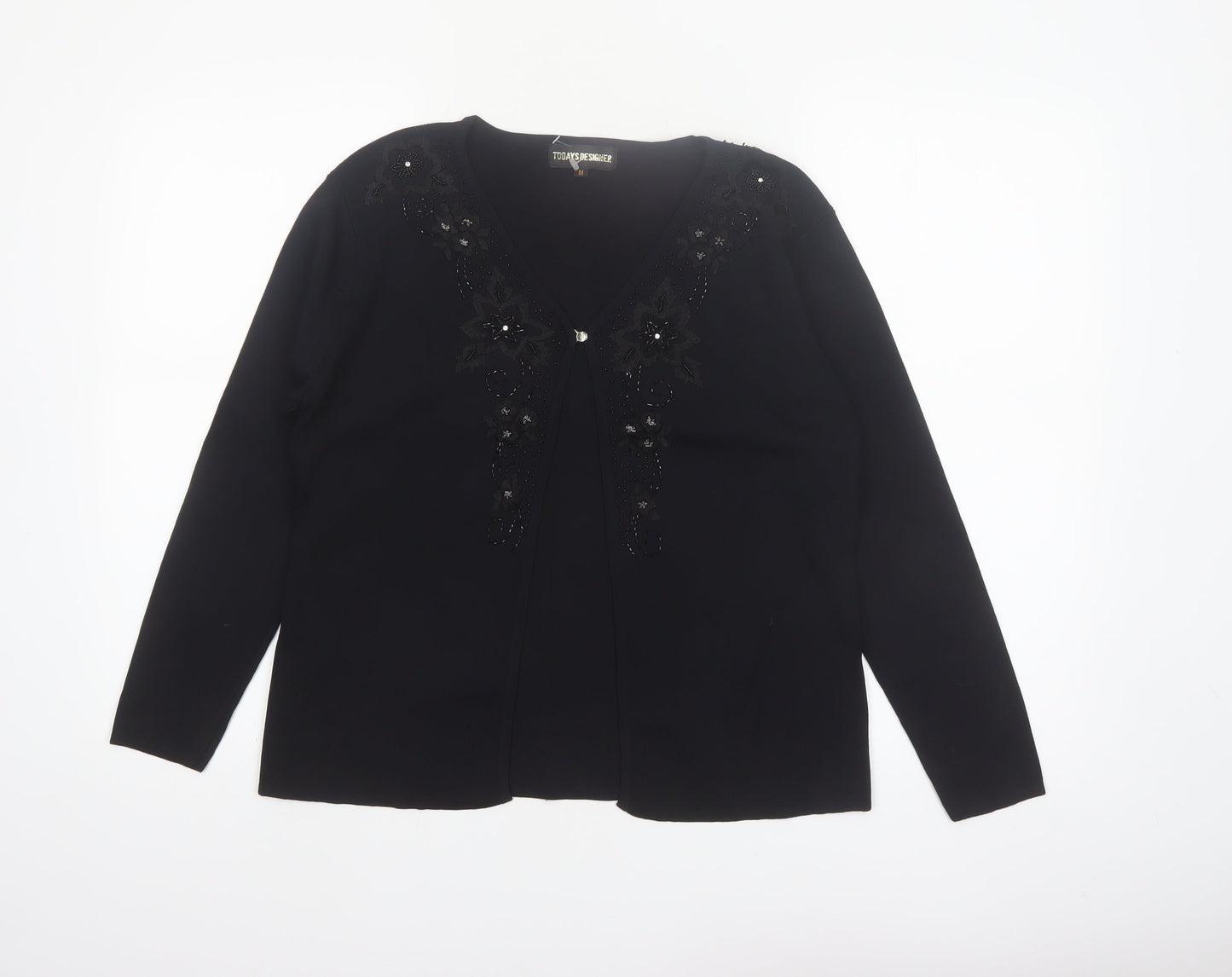 Todays Designer Womens Black M Viscose Knit Embellished Cardigan