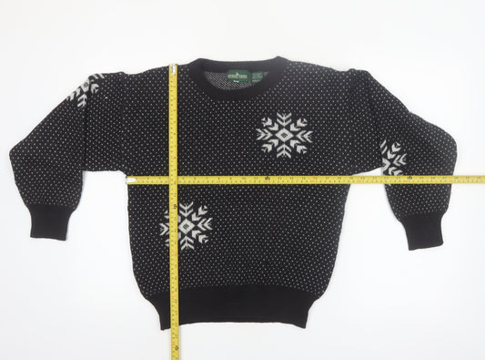 Boundary Waters Womens Black Fair Isle Wool Blend Jumper Size S