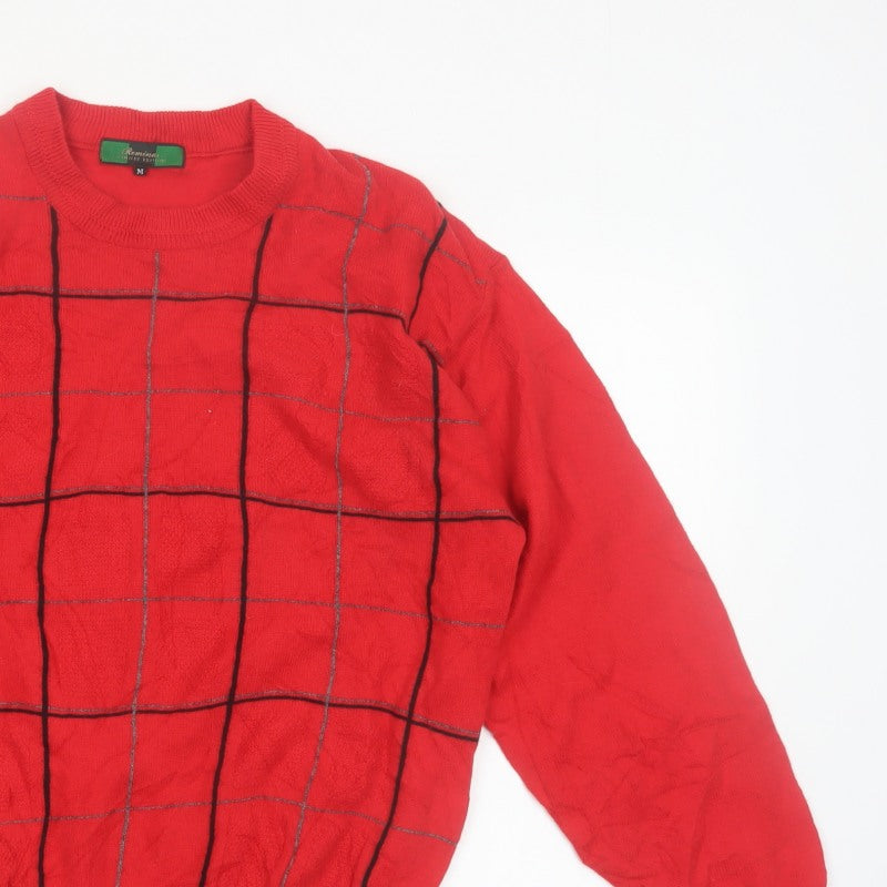 Additional view of Romina Limited Edition Men's Red Check Pattern Cable Knit Jumper M