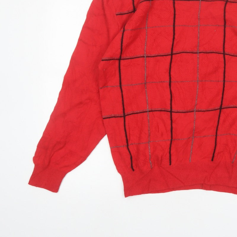 Additional view of Romina Limited Edition Men's Red Check Pattern Cable Knit Jumper M