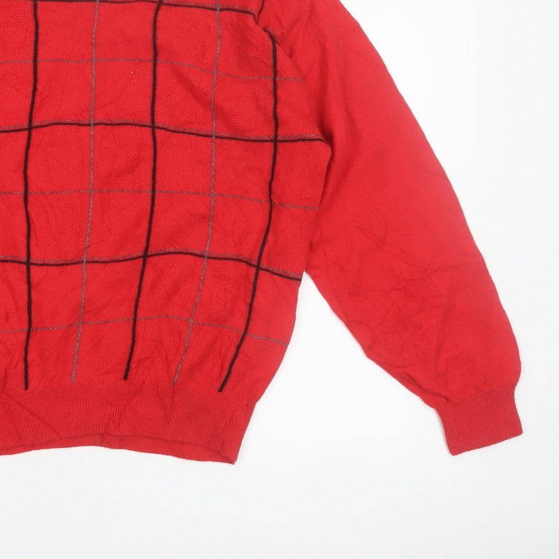 Additional view of Romina Limited Edition Men's Red Check Pattern Cable Knit Jumper M