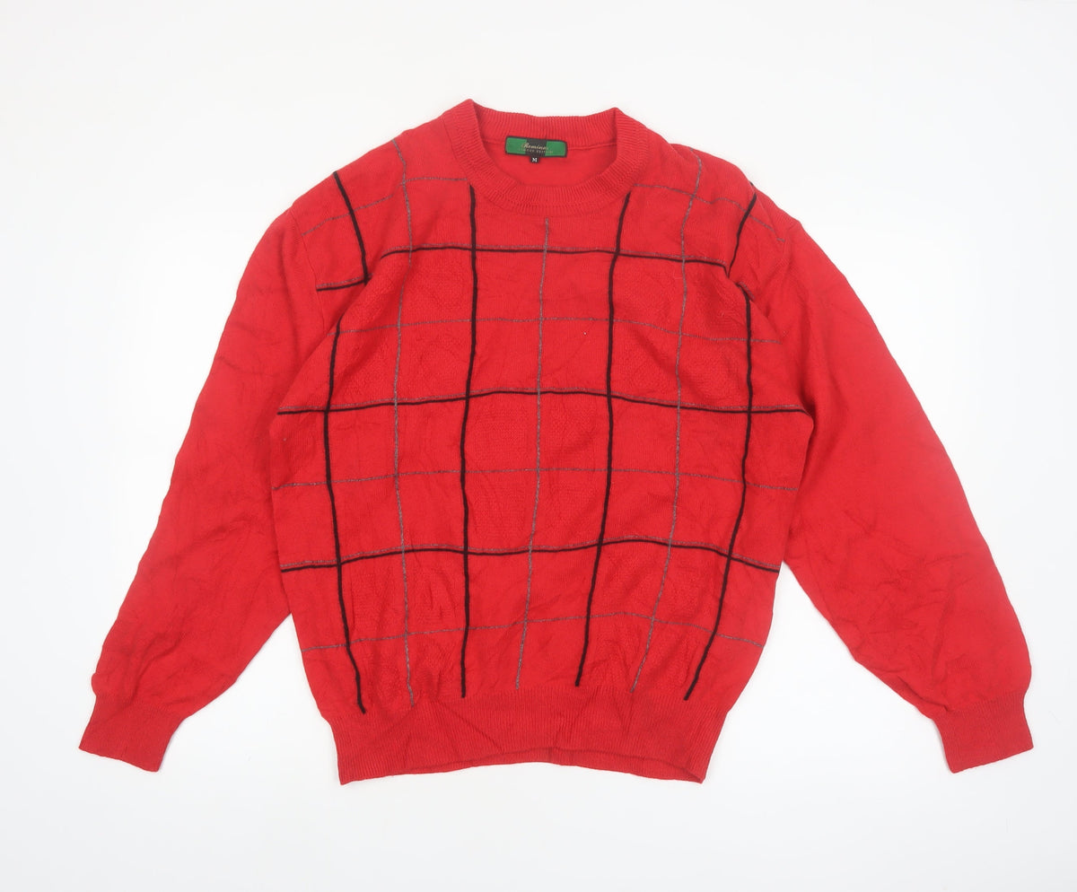 Back view of Romina Limited Edition Men's Red Check Pattern Cable Knit Jumper M