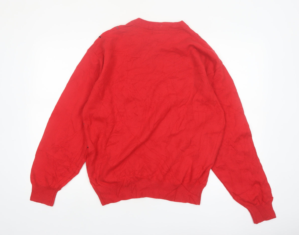 Brand and care label for Romina Limited Edition Men's Red Check Pattern Cable Knit Jumper M