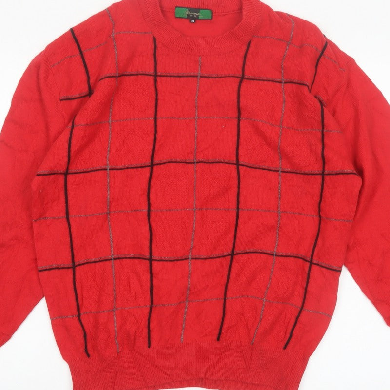 Additional view of Romina Limited Edition Men's Red Check Pattern Cable Knit Jumper M