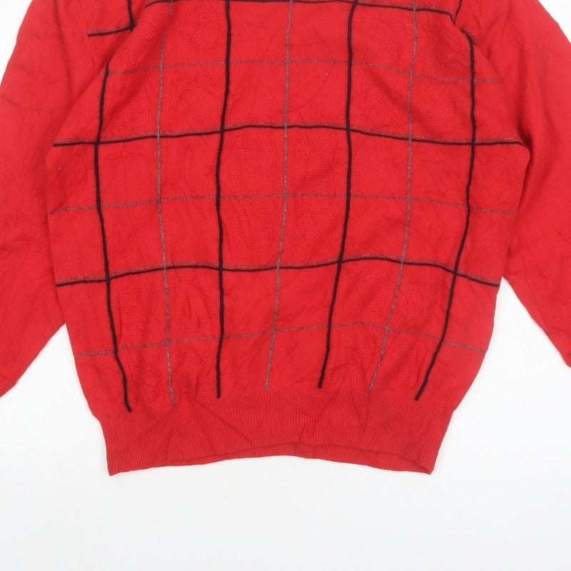 Additional view of Romina Limited Edition Men's Red Check Pattern Cable Knit Jumper M