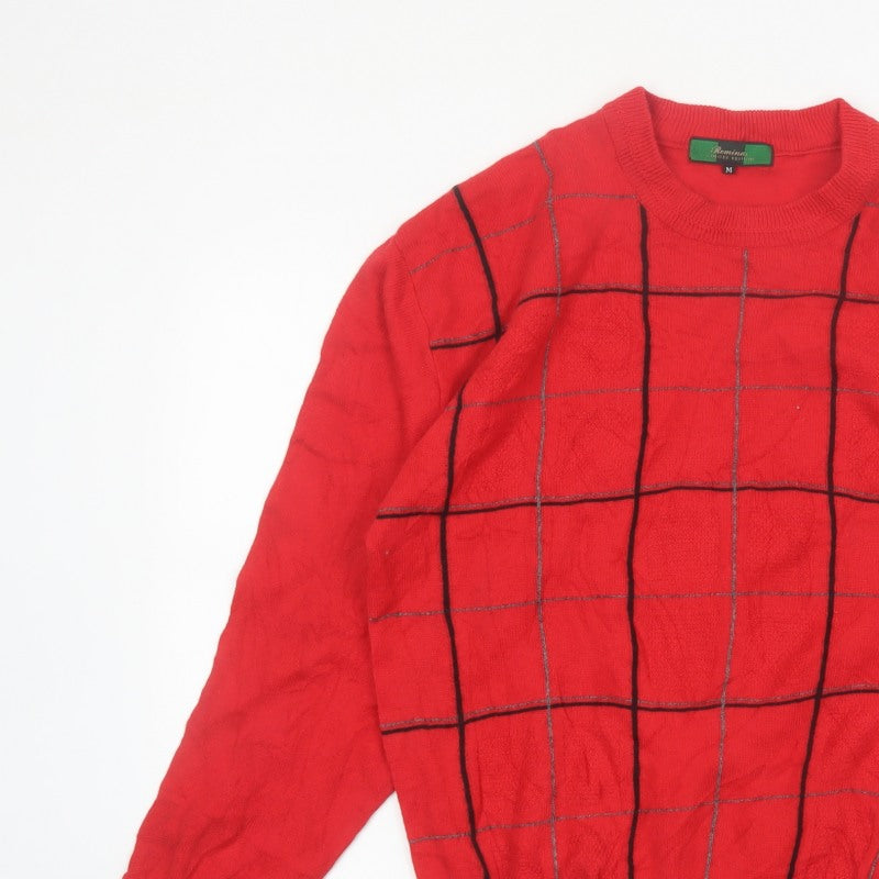Additional view of Romina Limited Edition Men's Red Check Pattern Cable Knit Jumper M