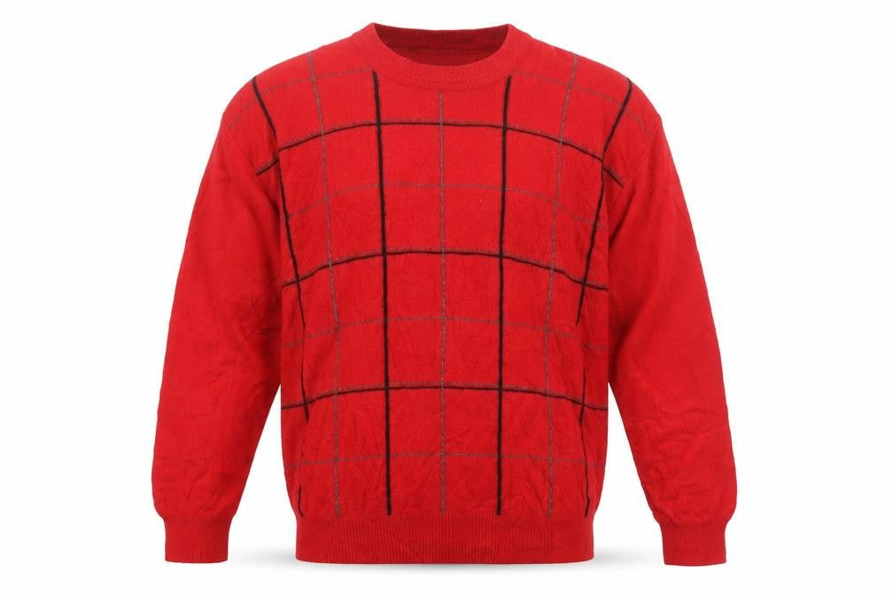 Front view of Romina Limited Edition Men's Red Check Pattern Cable Knit Jumper M