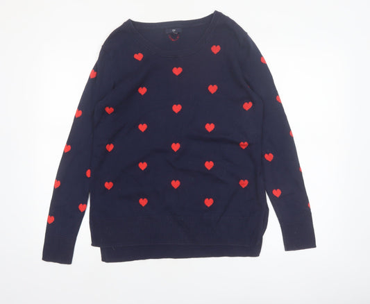 Gap Women's Blue Heart Print Cotton Pullover Jumper Size M