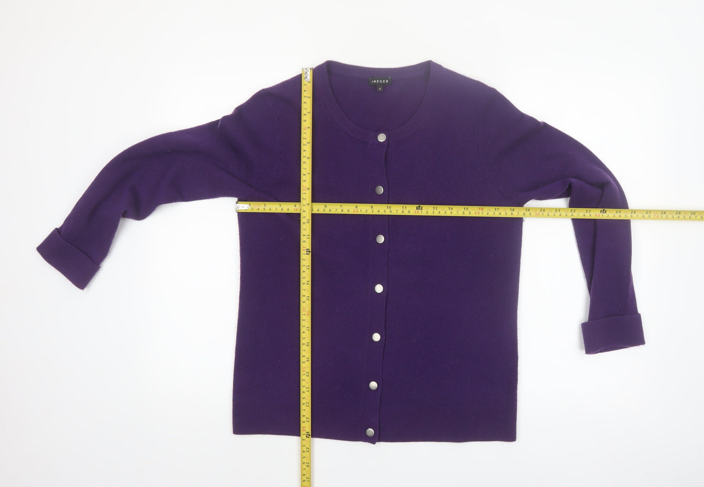 Jaeger Women Purple Wool Cashmere Cardigan M Crew Neck Jumper