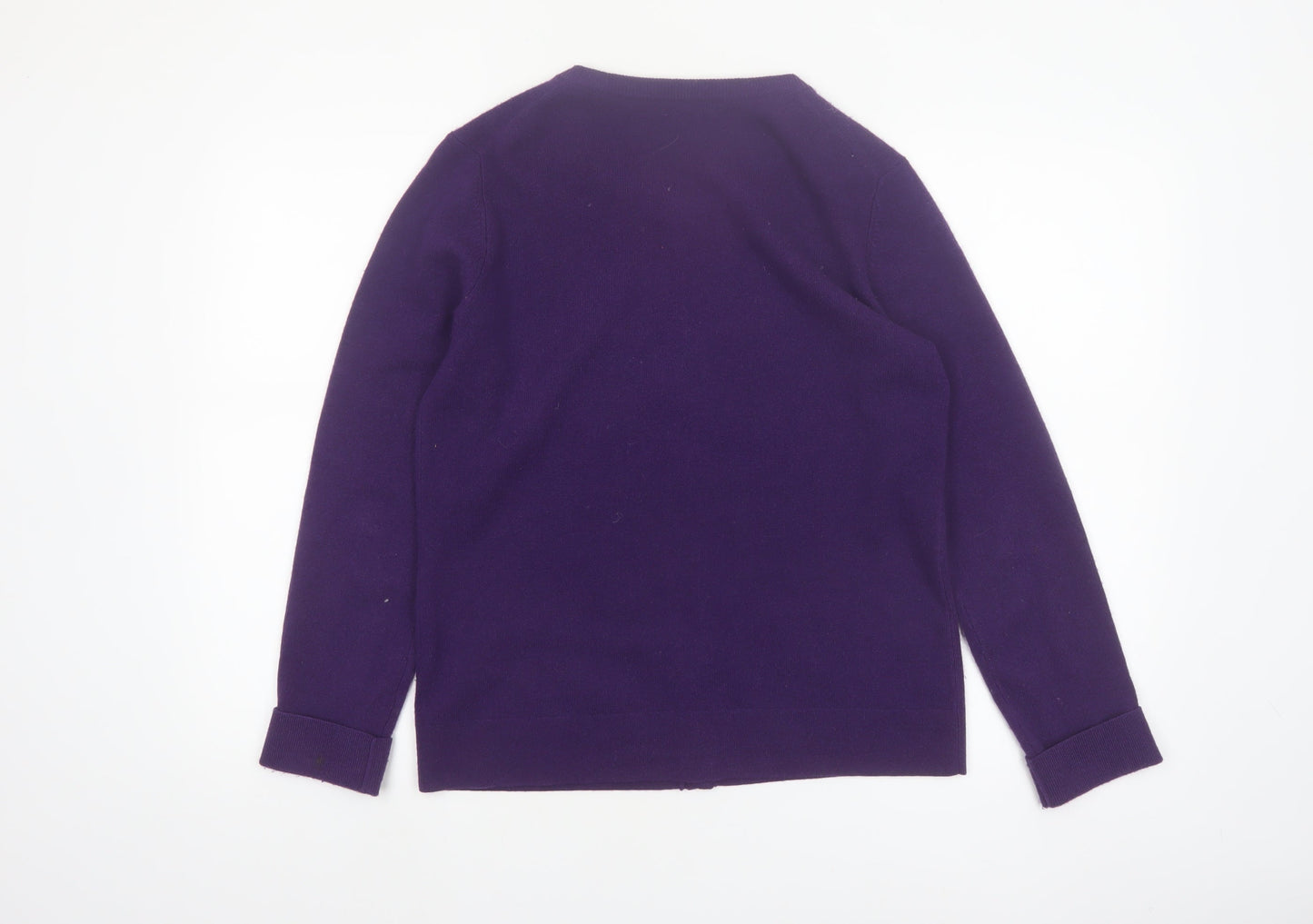 Jaeger Women Purple Wool Cashmere Cardigan M Crew Neck Jumper